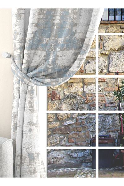 Ardizayn Gray Velvet Printed Background Curtain - Two Sashes Entrance Kitchen Living Room Bedroom
