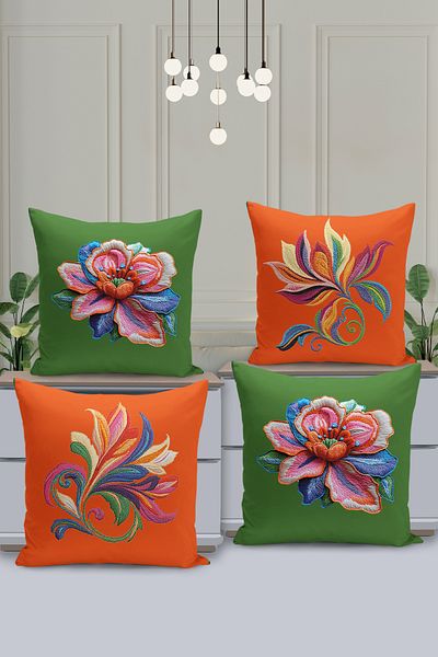 Filamente Set de 4 huse de pernă - aspect cu model de broderie - imprimare digitală pe două fețe
