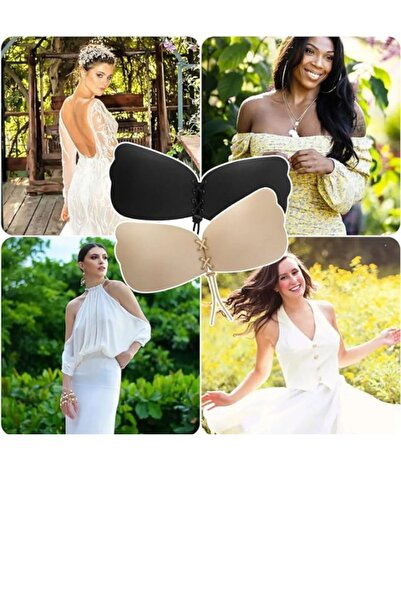 ARTUAL Sutien fluture fără bretele adeziv din silicon pentru femei, cu șnur în față, pentru îmbunătățirea corpului cu șireturi