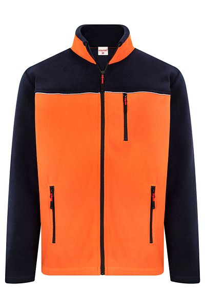 VEGA PORT Orange Navy Blue Double Color Reflective Full Zipper 3 Pocket Men's Fleece