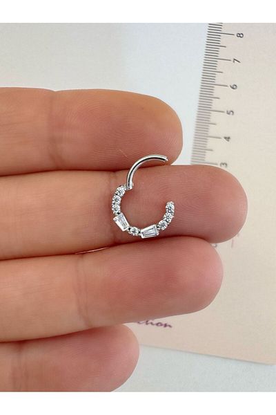 Arescollection التيتانيوم الزركون حجر Daith الحاجز الدائري ثقب 1 قطعة