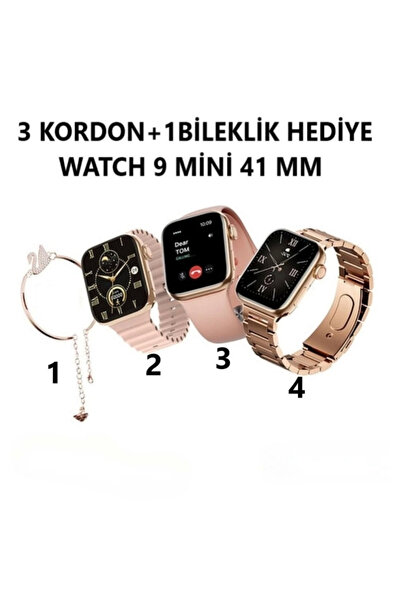 Bella Teknoşık 3 Kordonlu Kadın Akıllı Saat Spor ve Sağlık Sensörlü Watch 9 Plus Series Şık Saat Pembe