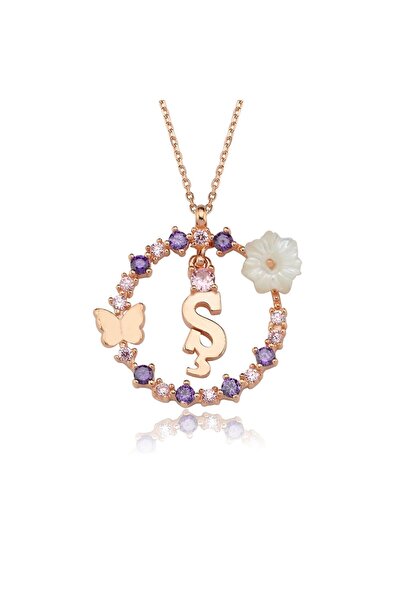 Karem Jewellery Manolya Çiçeği Ş Harfi 14 Ayar Rose Altın Kaplama Kadın Kolye