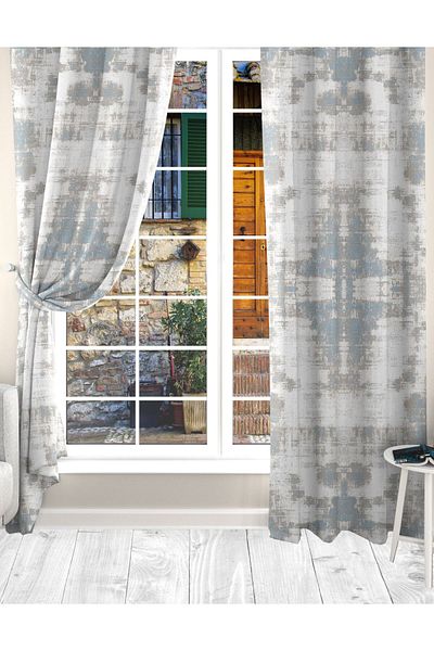 Ardizayn Gray Velvet Printed Background Curtain - Two Sashes Entrance Kitchen Living Room Bedroom