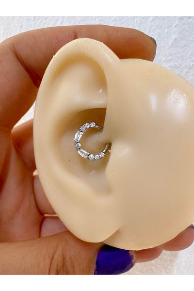 Arescollection التيتانيوم الزركون حجر Daith الحاجز الدائري ثقب 1 قطعة