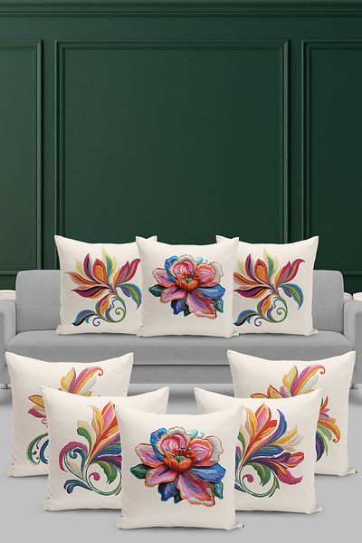 Filamente Set of 8 Throw Pillow Cases with Embroidery Pattern