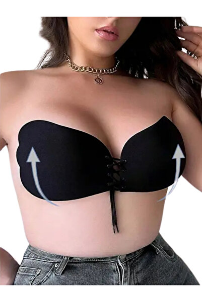 ARTUAL Kadın Silikonlu Yapışkanlı Askısız Kelebek Sütyen Önden İpli Dolgunlaş...