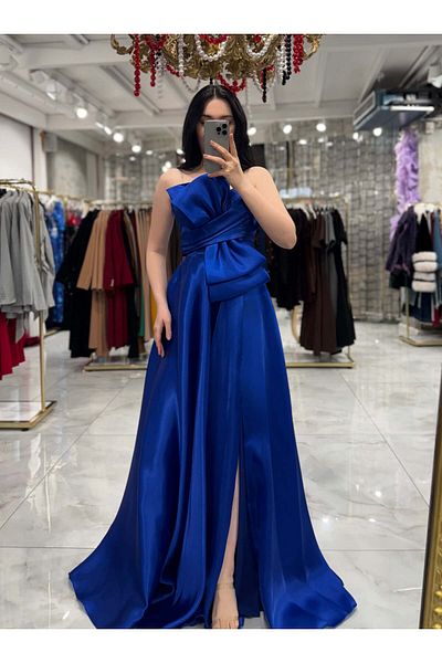 missswans Kailey Strapless Floor-Length Dress Saks Blue, Big Bow with Detail Review