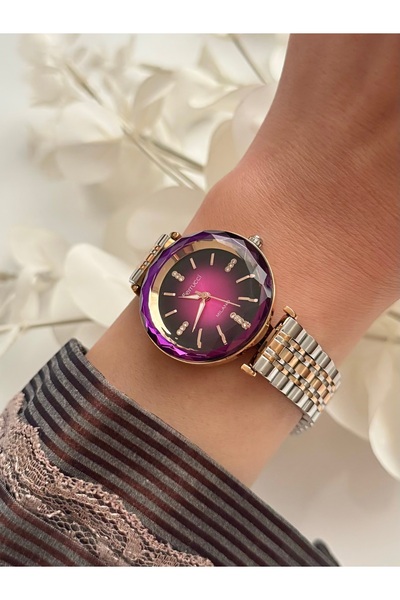 Ferrucci ساعة يد نسائية FERRUCCİ-(ROSE SILVER) بقرص داخلي أرجواني-
