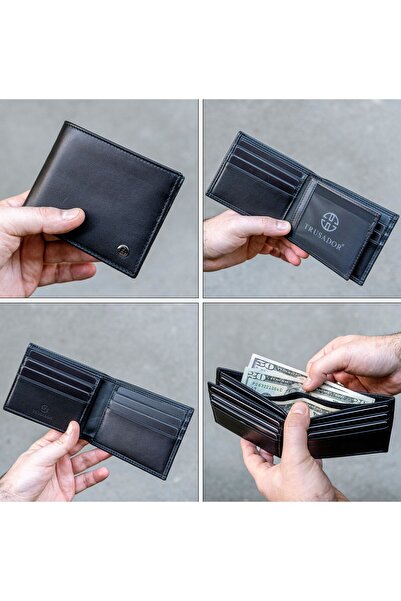 Trusador Savona Classic Black Genuine Leather Card Holder Men's Wallet with Rfid Protection Gift