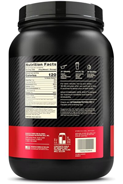 Optimum Nutrition Gold Standard 100% Whey Protein, Delicious Strawberry, 2 LB