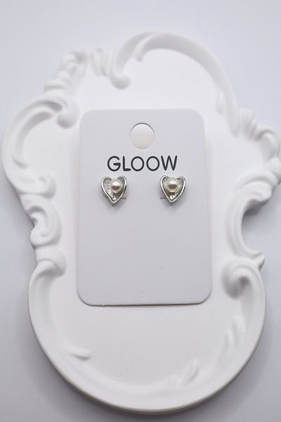DEMOKAN Women's Earrings Tiny Pearl in the Middle Heart Earrings