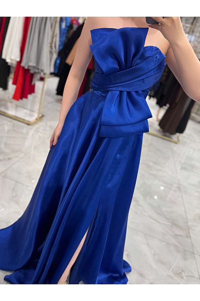 missswans Kailey Strapless Floor-Length Dress Saks Blue, Big Bow with Detail Review