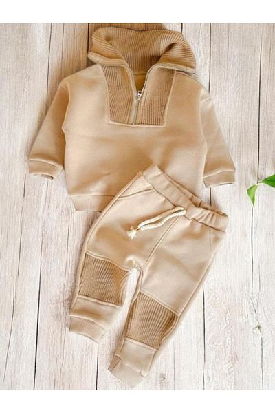 Necix's Knitwear Zipper Collar Detailed Raised Winter Set of 2