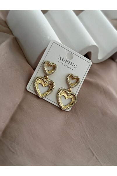 Çelik Taşlı Sallantılı Kalp Küpe