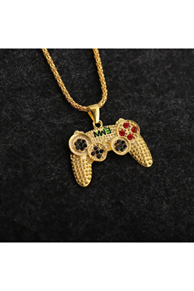 Choice قلادة ذهبية على شكل وحدة تحكم في الألعاب مطلية بالذهب الأسود للرجال وا...