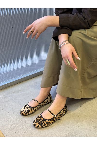 İncimoda Balerini ortopedici cu imprimeu leopard pentru femei Danya - vârf rotund și talpă cu memorie