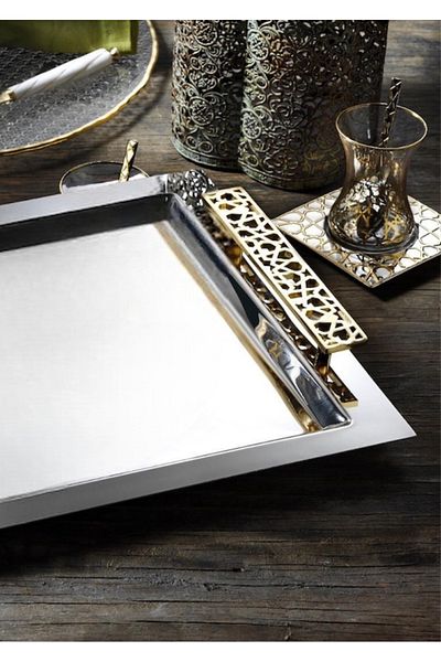 Tiamo Seljuk Steel (Gold) Serving and Tea Tray