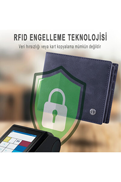 Trusador Savona Classic Navy Blue Genuine Leather Card Holder Men's Wallet with Rfid Protection Gift