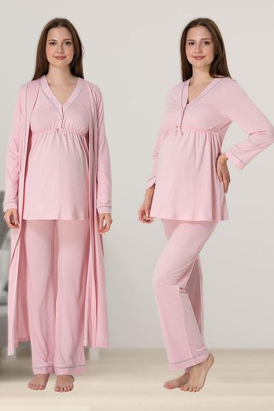 BLACKMORE Women's Powder Long Sleeve Maternity Pajamas Set (4 Para)