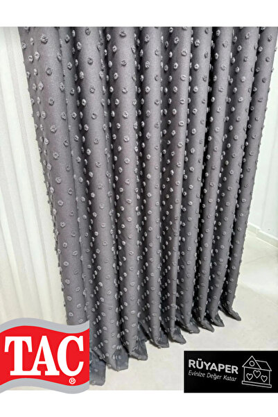 Taç Rüyaper Γκρι Χρώμα Πομπον Φούντες Φόντο Κουρτίνα Λινό 1ο Ποιοτικό δώρο Brochol (Μονό Φτερό)