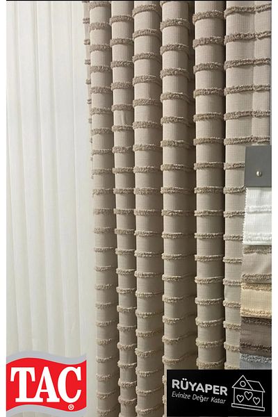 Taç Dream Cappuccino Color Tasseled Background Curtain Linen Single Wing 1St Quality Brochol Gift