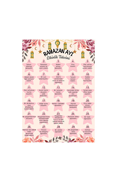 HOBİREYON Ramazan Etkinlik Takvimi Pembe (21x29 cm)
