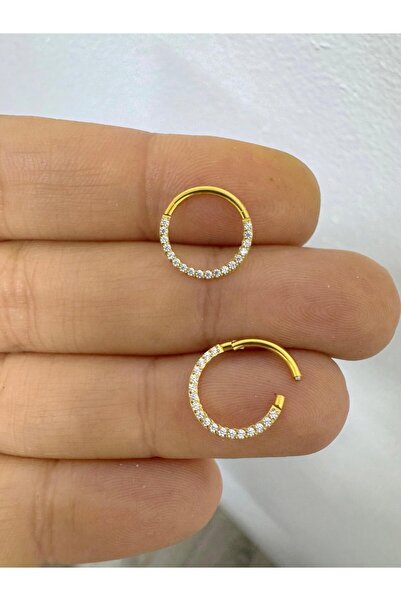 Arescollection Titanium (titanyum) zirkon taşlı 1 adet daith septum uyumlu halka piercing