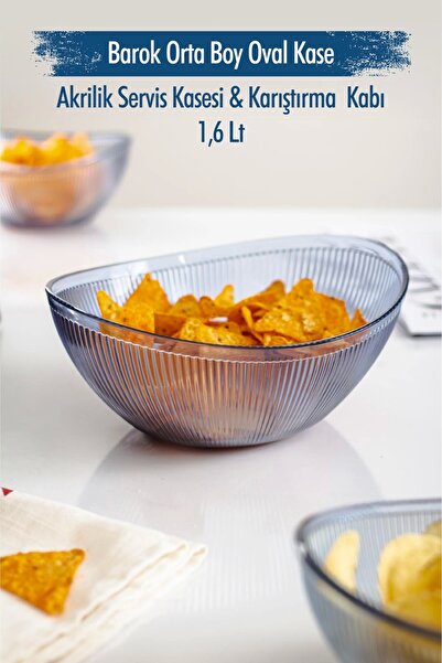 Depa 1.6 Lt Acrylic Baroque Navy Blue Oval Fruit and Salad Bowl - Mixing Bowl (Not Glass)