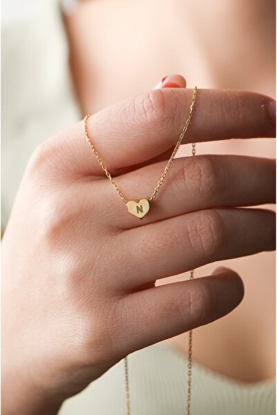 LİNOVE JEWELLERY N Harf Gümüş Kolye 925 Ayar Gümüş Üzeri 14k Altın Kaplama Ha...
