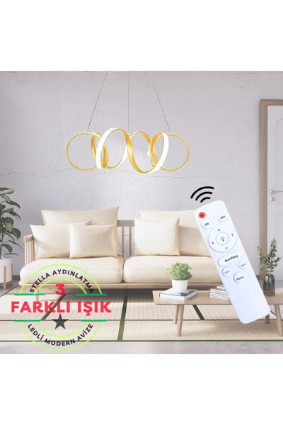 Stella Aydınlatma Eskitme Gold Kumandalı Tasarruflu Ledli Avize Oturma Odası ...