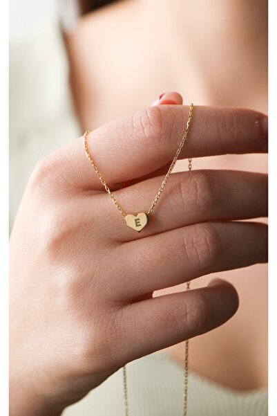 LİNOVE JEWELLERY E Harf Gümüş Kolye 925 Ayar Gümüş Üzeri 14k Altın Kaplama Ha...