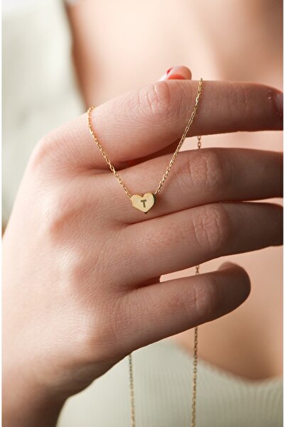 LİNOVE JEWELLERY T Harf Gümüş Kolye 925 Ayar Gümüş Üzeri 14k Altın Kaplama Ha...