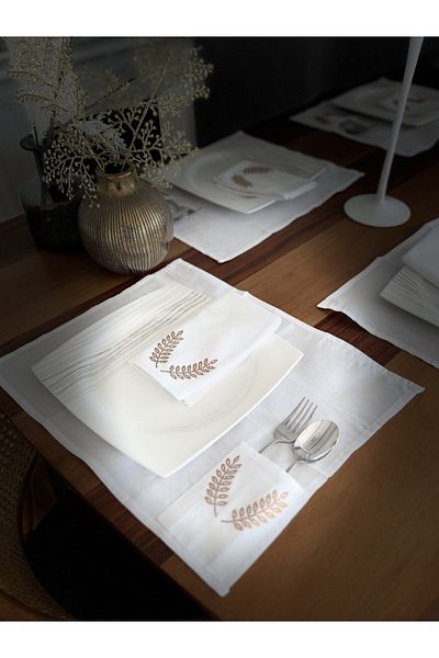 Menar Tasarım Virgo Embroidered American Service Set Napkin Set 6-Person Icon of Abundance Cloth Tableware Set