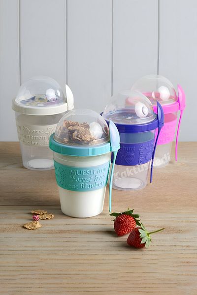KaktüsKedi Prepare and Go Fruit Yogurt Container with 4 Lids and Spoons| Food Storage Container
