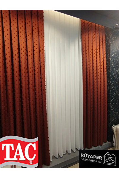 Taç Dreamer Brick Color Tasseled Background Curtain and Single Wing Brochol Gift