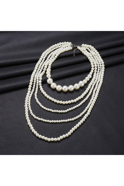 Choice قلادة من اللؤلؤ الصناعي متعدد الطبقات بطول 35 سم إلى 80 سم للنساء مجوه...