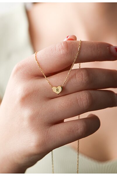 LİNOVE JEWELLERY R Harf Gümüş Kolye 925 Ayar Gümüş Üzeri 14k Altın Kaplama Ha...