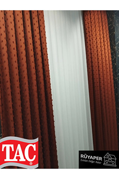 Taç Dreamer Brick Color Tasseled Background Curtain and Single Wing Brochol Gift