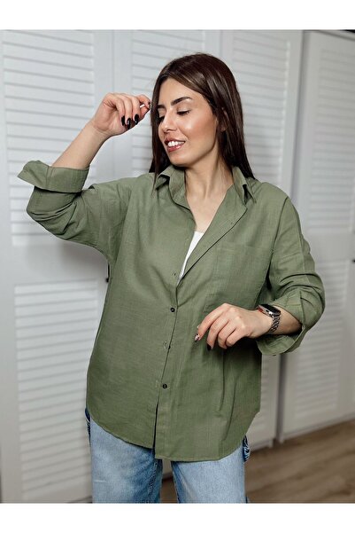 Tugem قميص كاكي أخضر من الكتان