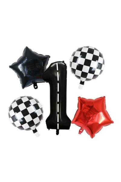 parti sürprizi Siyah Yarış Pisti Damalı 1 Yaş Folyo Balon Set