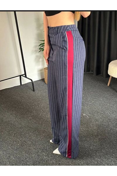 Bak'ap High Waist Pleated Striped Plazzo Fabric Pants