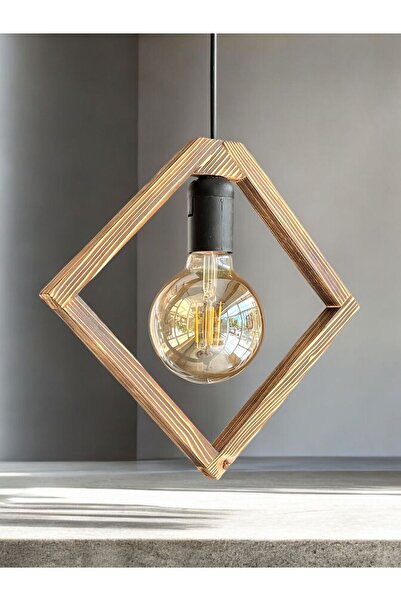 ONUR AVİZE Dekoratif rustik ahşap tekli avize