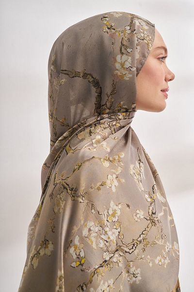 ARMANDA Van Gogh Signed Famous Almond Blossoms Pattern Shawl - Stone