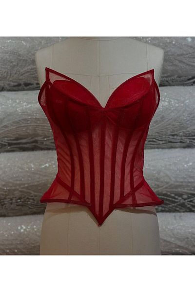 Metay Design Transparent Green Butterfly Model Bustier Red