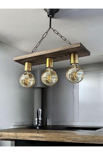 ONUR AVİZE Venge lisa - Set of 3 Retro Antique Wooden Chandelier