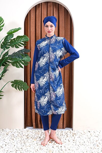 SEBOTEKS Digital Printed Long Gilet Model Tights Closed Hijab Swimsuit 5688