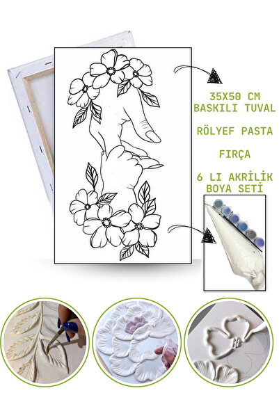 Puzzle Rölyef Boyama Rölyef Pasta Tuval Seti Fırça Boya Dahil (ÇITALI) 35x50 Cm