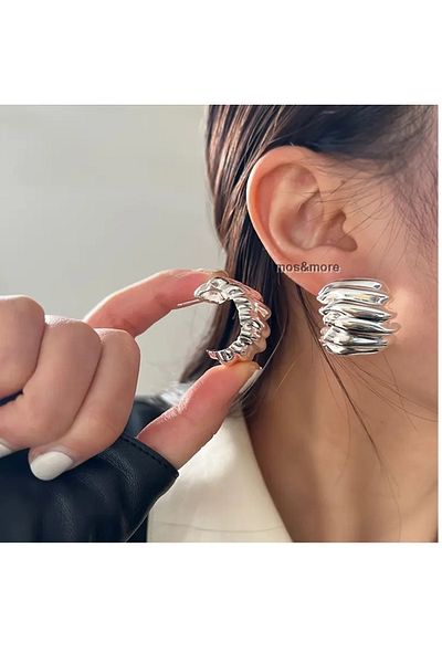 mos&more Silver Vintage Style Geometric C-Shaped Design Lightweight Earrings