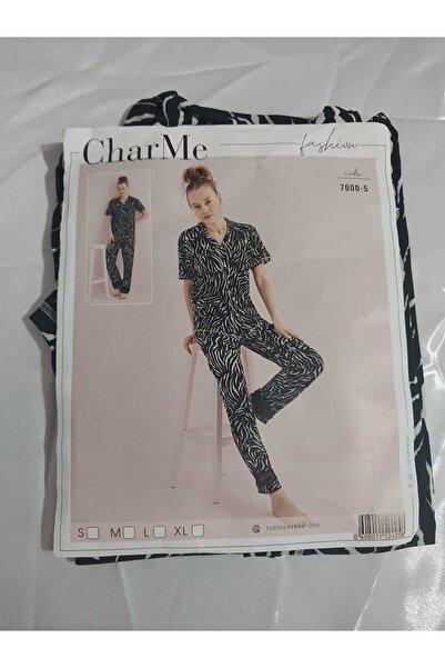 aryam butik Komplet pidžama sa crnim zebrastim uzorkom i kratkim rukavima